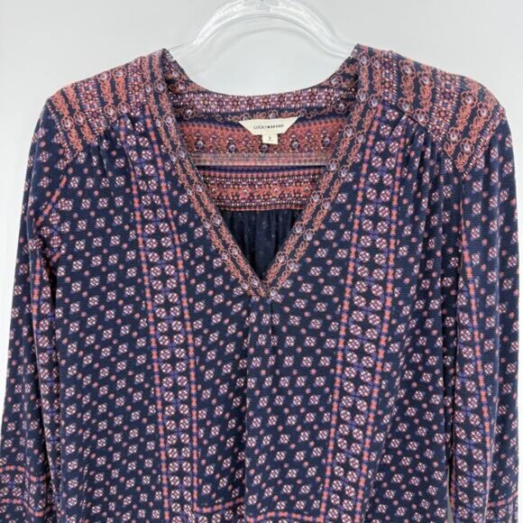 LUCKY BRAND Shirt Women's Size S  Boho Floral Print Relaxed Blouse Casual Top - Picture 3 of 8